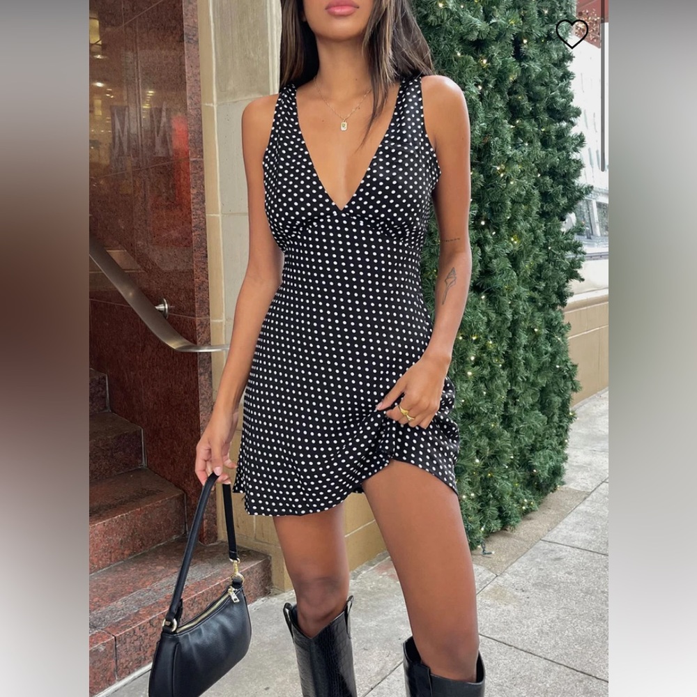 Princess Polly- Nellie Mini Dress Black Polka Dot